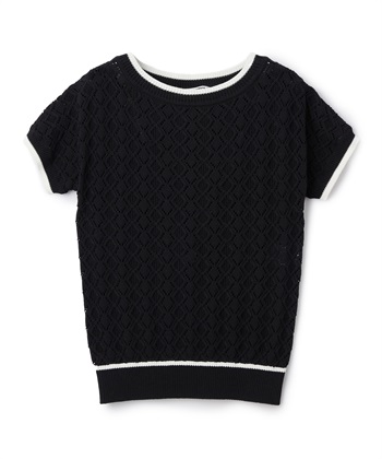 レース編み半袖ニット(ブラック-9号)