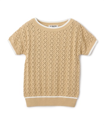 レース編み半袖ニット(ベージュ-9号)