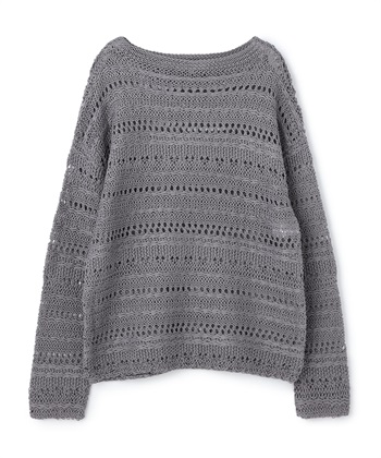 【TIME SALE】ボートネック透かし柄ニットプルオーバー(モクグレー-9号)