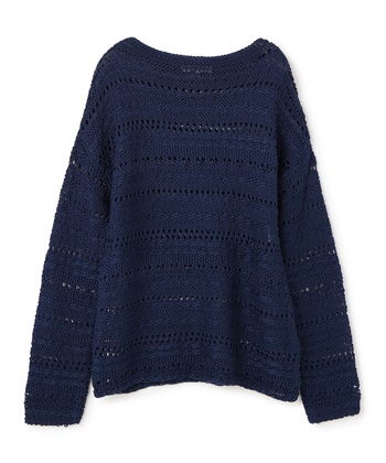 【TIME SALE】ボートネック透かし柄ニットプルオーバー(ネイビー-9号)