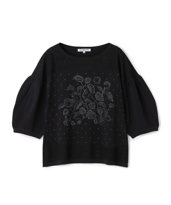 ボタニカル柄ボリュームニットプルオーバー(ブラック-9号)