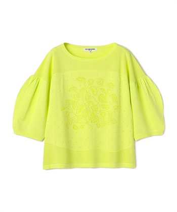 ボタニカル柄ボリュームニットプルオーバー(エメラルドグリーン-9号)