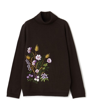 フラワー刺しゅうタートルニットプルオーバー(ダークブラウン-9号)