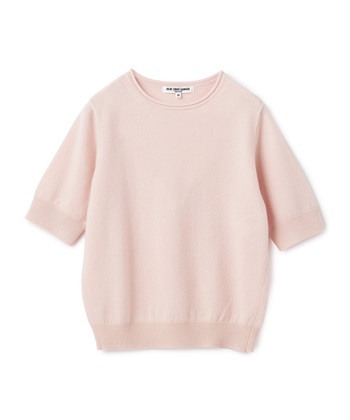 クルーネックカシミヤ半袖ニット(ピンク-9号)