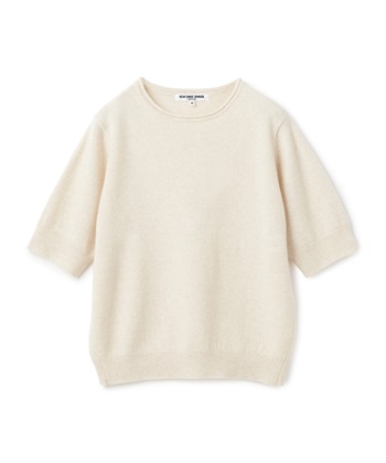 クルーネックカシミヤ半袖ニット(オフベージュ-9号)