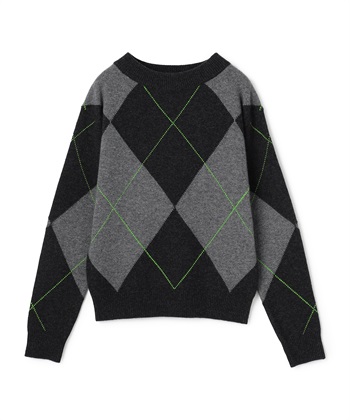 アーガイル柄ロングスリーブクルーネックニット(チャコール-9号)