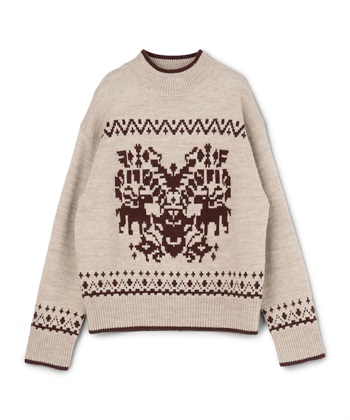 長袖ジャカードニットプルオーバー(ベージュ-9号)