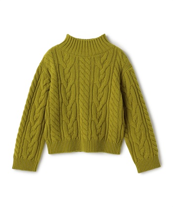 ケーブル編みハイネックニット(オリーブ-9号)