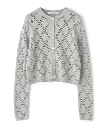 ブライトレーヨン透かし編みニットカーディガン(グレー-9号)