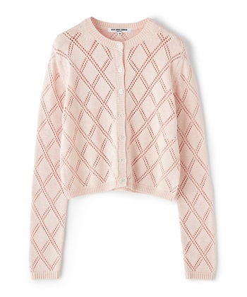 ブライトレーヨン透かし編みニットカーディガン(サーモンピンク-9号)