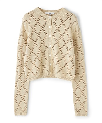 ブライトレーヨン透かし編みニットカーディガン(ベージュ-9号)