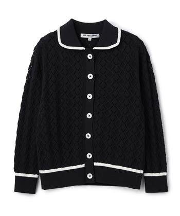 レース編み長袖カーディガン(ブラック-9号)