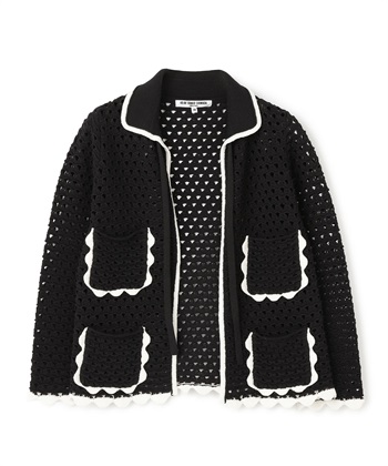 【24時間限定 FLASH SALE】透かし柄×スカラップニットカーディガン(ブラック-9号)