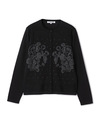 【24時間限定 FLASH SALE】ボタニカル柄長袖ニットカーディガン(ブラック-9号)