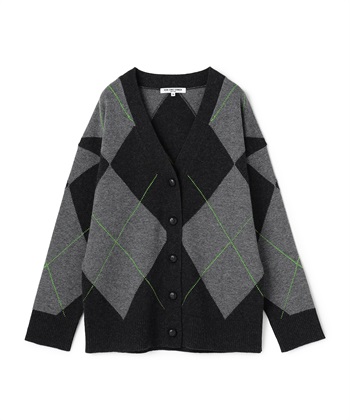 アーガイル柄Vネックニットカーディガン(チャコール-9号)