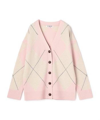 アーガイル柄Vネックニットカーディガン(ピンク-9号)