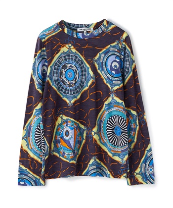 総柄プリントウールジャージーカットソー(ネイビー-9号)