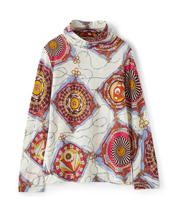 総柄プリントウールジャージーハイネックプルオーバー(オフホワイト-9号)