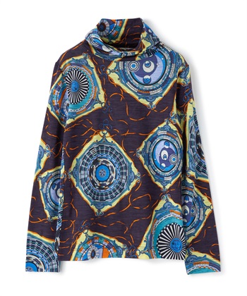 総柄プリントウールジャージーハイネックプルオーバー(ネイビー-9号)