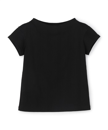 ランダムリブ編みプルオーバー半袖トップス(ブラック-9号)