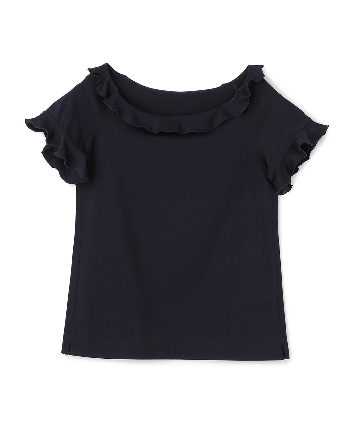 Ayako gypsohila フリル付きブラック半袖Tシャツ 1-165311-0620.jpg