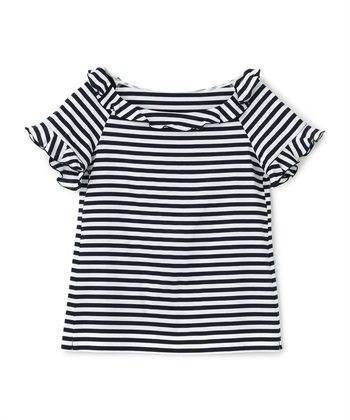 フリル付きシルケットTシャツ(ボーダー-9号)