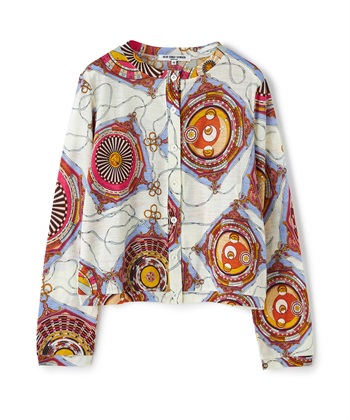 総柄プリントウールジャージー長袖カーディガン(オフホワイト-9号)