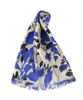 フラワープリント柄ストール(ブルー-フリー)