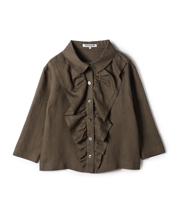 フロントフリル麻ブラウス(ブラウン-9号)