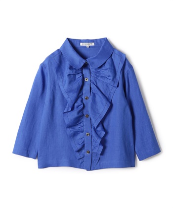 フロントフリル麻ブラウス(ブルー-9号)