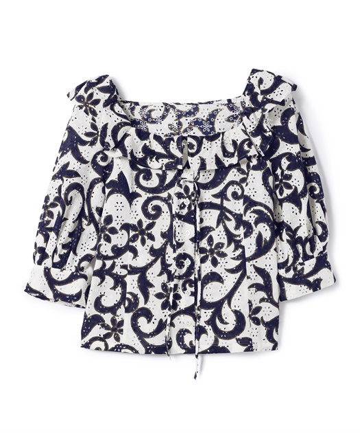 49AV JUNKO SHIMADA カットワークレース×フラワープリント柄ブラウス