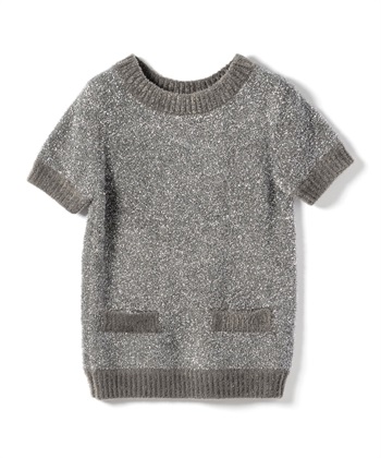 配色切り替えモールヤーン半袖ニット(ライトグレー-9号)