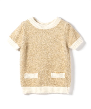 配色切り替えモールヤーン半袖ニット(オフベージュ-9号)