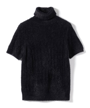 透かし編みタートルネック半袖ニット(ブラック-9号)