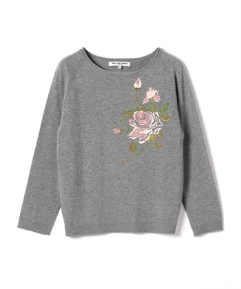 ローズ刺繍入り長袖ニット(グレー-9号)