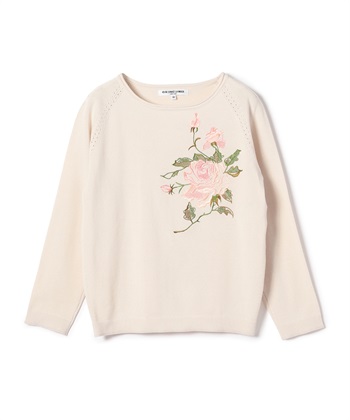 ローズ刺繍入り長袖ニット(オフベージュ-9号)