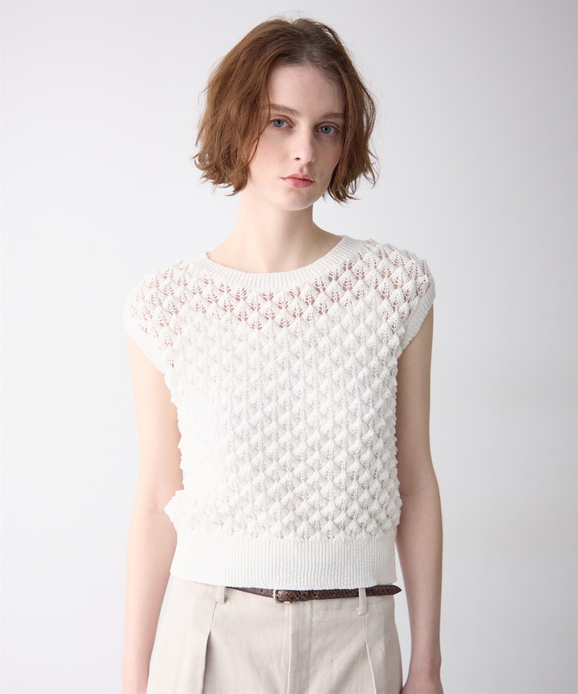 DAMA 洗えるシルク ノースリーブプルオーバー　ダークグリーン GOLDEN WEEK SALE】透かし編みノースリーブニット 49AV JUNKO SHIMADA