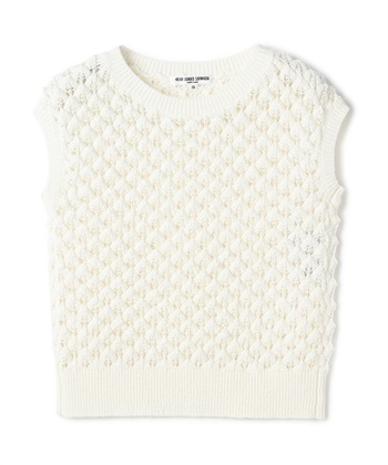 透かし編みノースリーブニット(オフホワイト-9号)