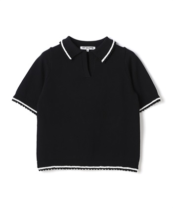 配色ライン半袖ニットプルオーバー(ブラック-9号)