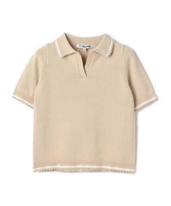 配色ライン半袖ニットプルオーバー(ベージュ-9号)