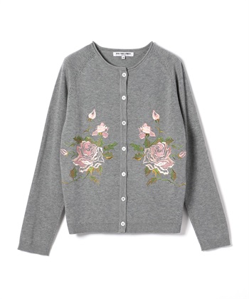 ローズ刺?入り長袖カーディガン(グレー-9号)