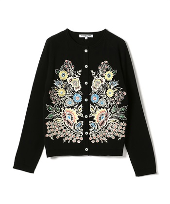 フラワー刺繍入りカーディガン(ブラック-9号)