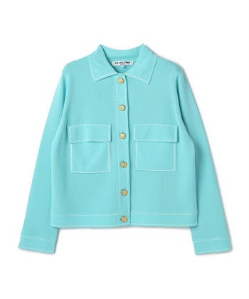 配色ラインニットカーディガン(ターコイズ-9号)