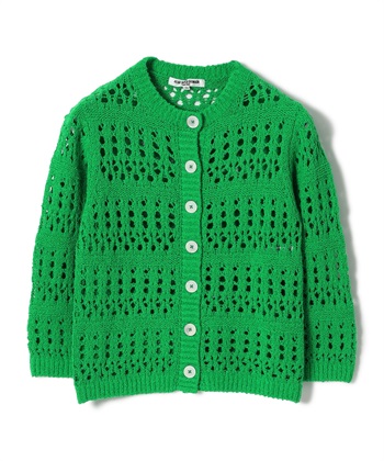 透かし編みニットカーディガン(グリーン-9号)