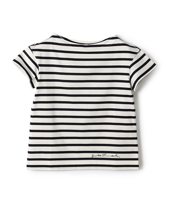 コットン天竺ボートネックTシャツ(ホワイトｘネイビー-9号)