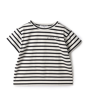 フロントステッチコットンTシャツ(ホワイトｘネイビー-9号)