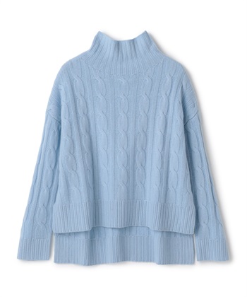 【24時間限定 FLASH SALE】【WEB限定】カシミヤケーブル編みハイネックニット(サックス-9号)