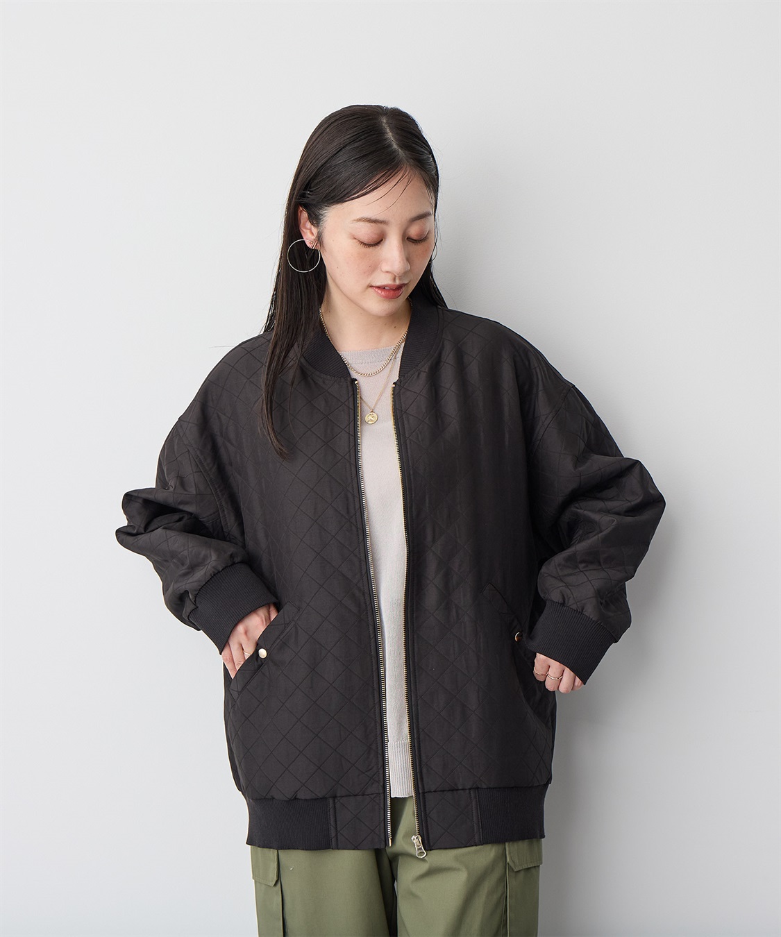 anyfee 【anyfee/プラスサイズ】ダイヤ柄キルトMA-1_main