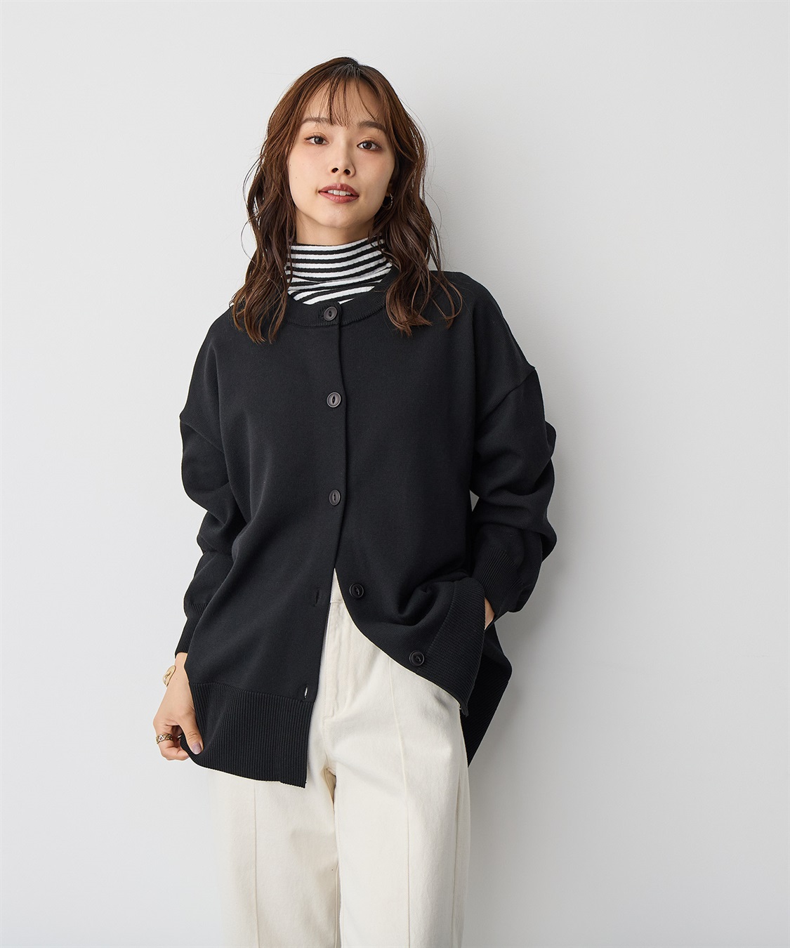 anyfee 【anyfee/プラスサイズ】スウェットライクニットカーディガン_main