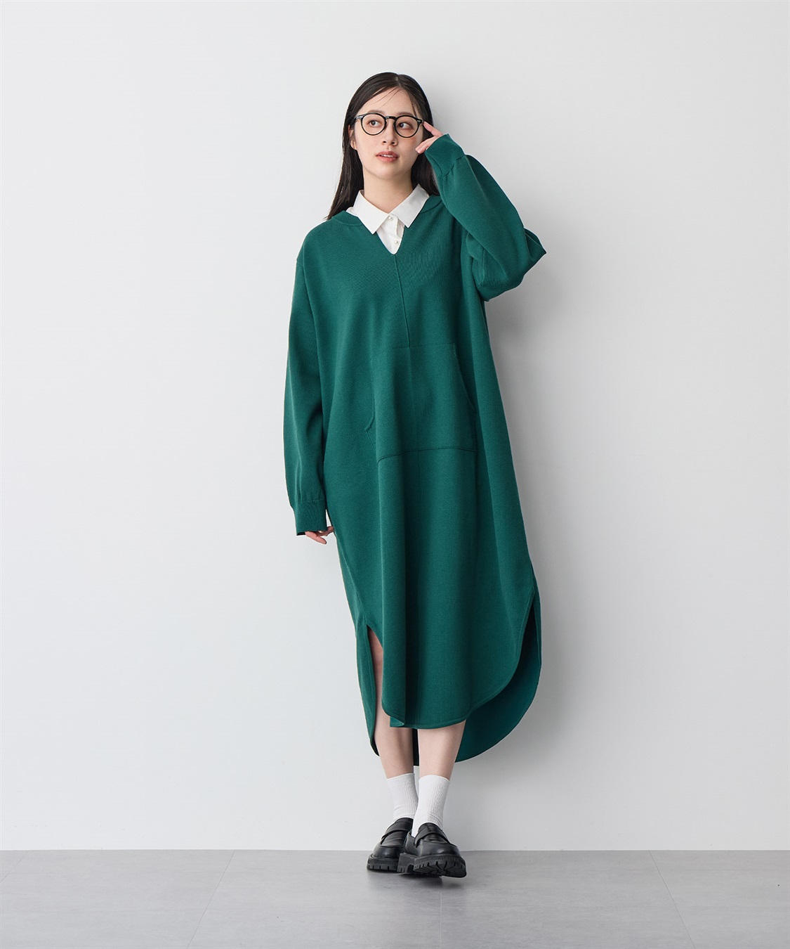 anyfee 【anyfee/プラスサイズ】キーネックスウェットライクワンピース_main